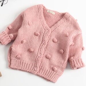 Girls Wool Ball Embellished Knitted Loose Cardigan